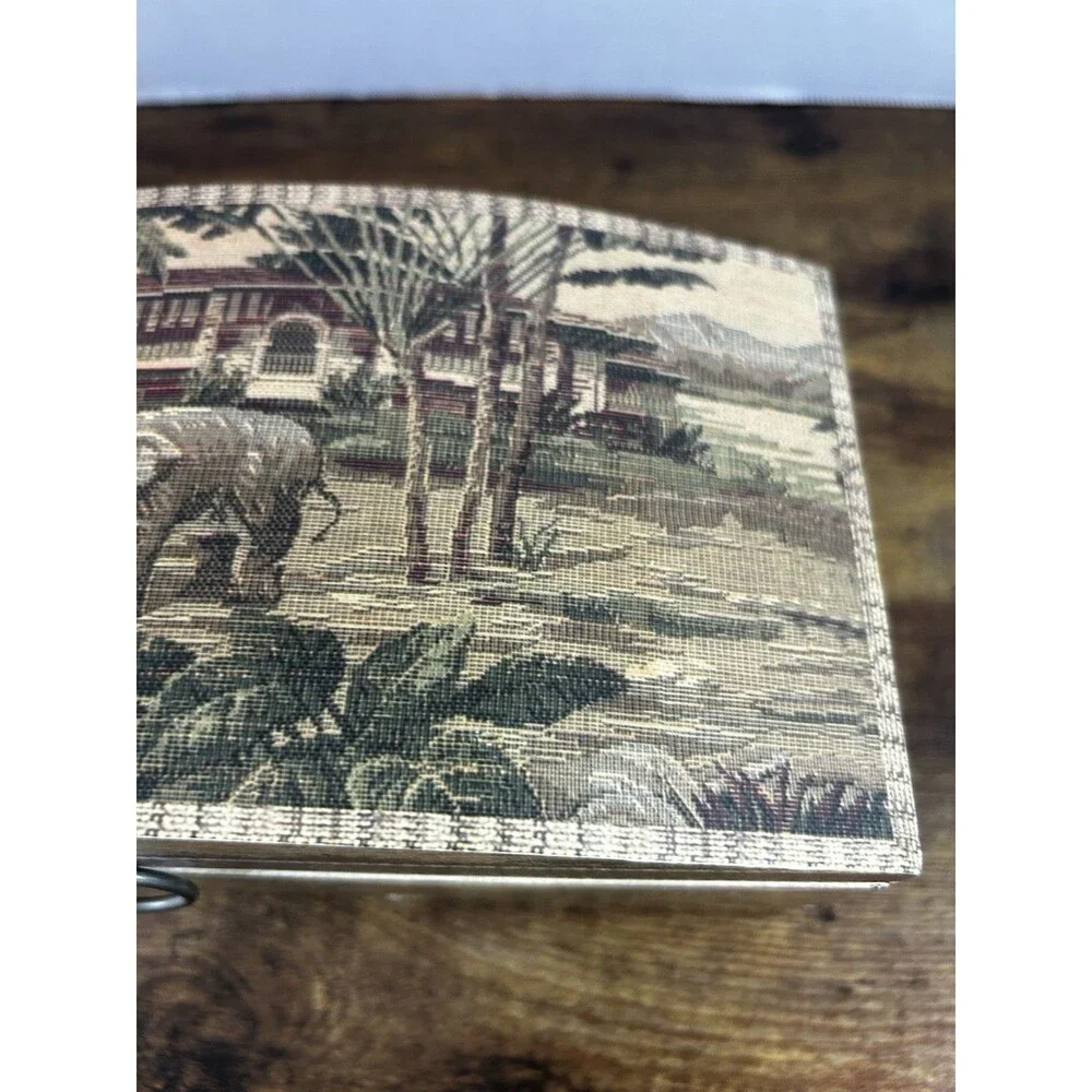 Wood Keepsake Chest Box Jungle Elephant Design Hinge Lid Decorative Storage Case